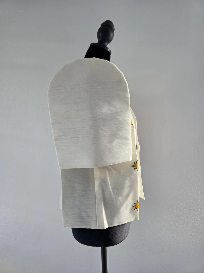 Modern Filipiniana Barong Blouse – Embroidered Butterfly Sleeve Top with Philippine Sun, Bahay Kubo & Nipa Hut Motif, Size L | Cultural Filipino Folk Art Formal Wear — photo 5