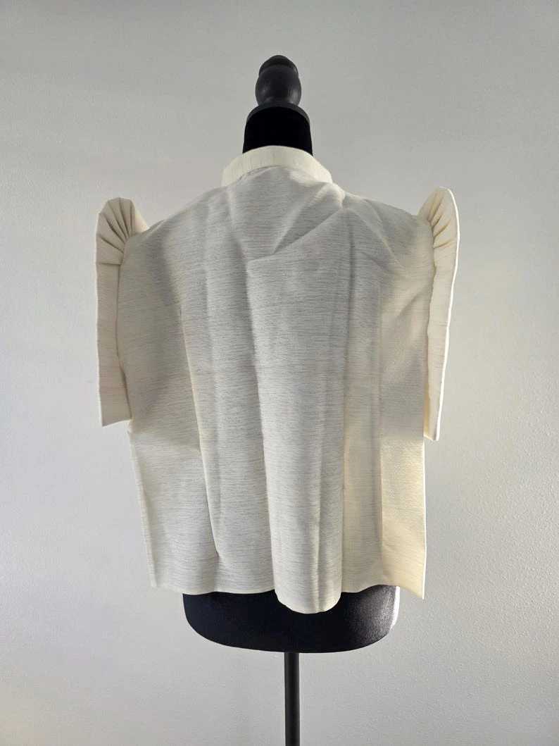 Modern Filipiniana Barong Blouse – Embroidered Butterfly Sleeve Top with Philippine Sun, Bahay Kubo & Nipa Hut Motif, Size L | Cultural Filipino Folk Art Formal Wear — photo 6