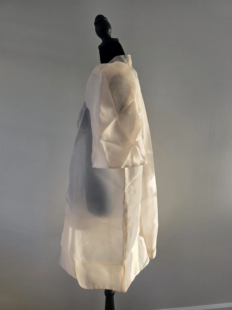 Modern Filipiniana Bolero Top – Off-White & Cream Organza Butterfly Sleeve Top with Pearl Button, Size XL | Formal Filipino Barong Outerwear — photo 5