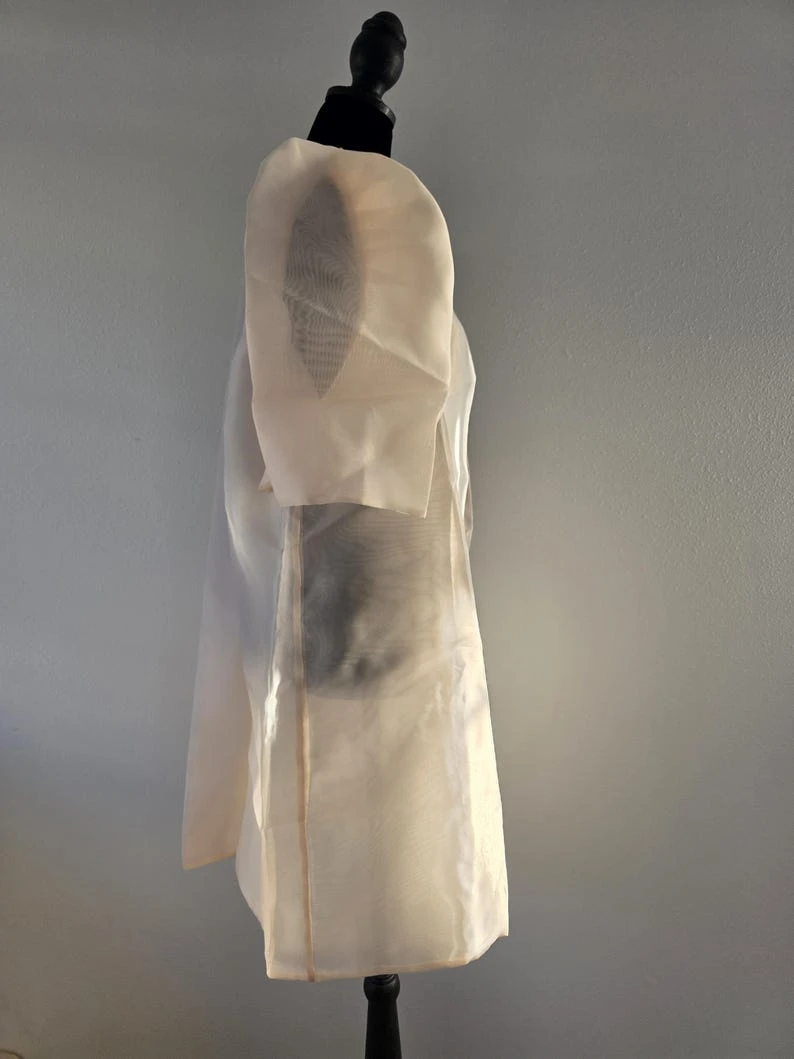Modern Filipiniana Bolero Top – Off-White & Cream Organza Butterfly Sleeve Top with Pearl Button, Size XL | Formal Filipino Barong Outerwear — photo 7