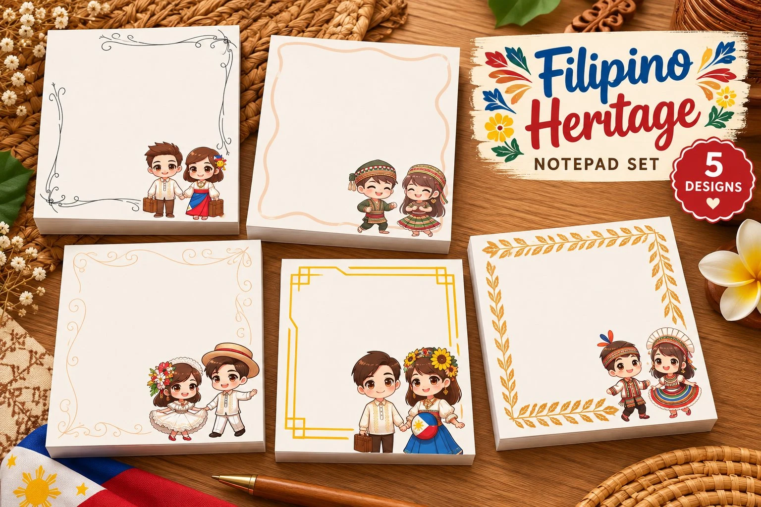 Filipino Heritage Notepad Set – 5 Printable Designs