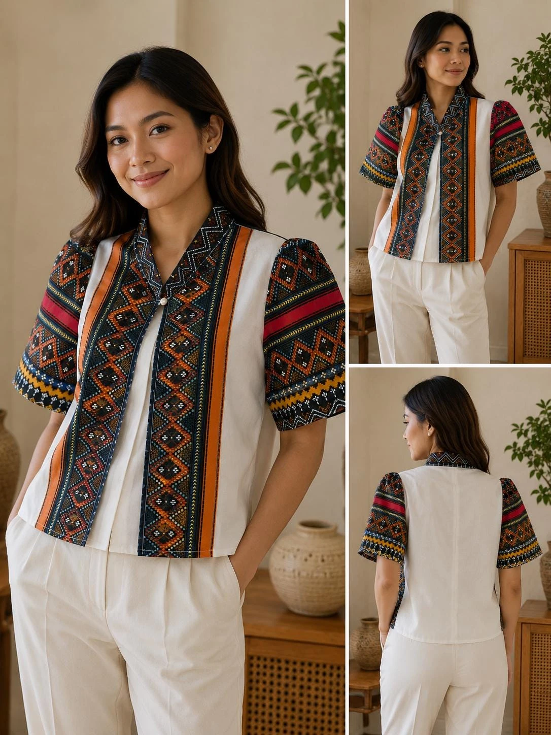 Women's Boho Geometric Print Blouse – Colorful Statement Top, Philippine Size L — photo 1