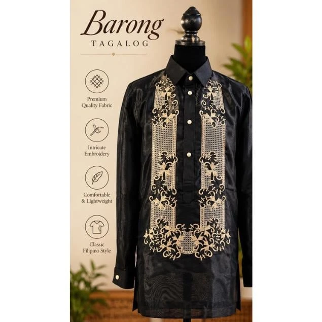 Modern Filipiniana Blouse, Blue and White Traditional Filipino Top, Ethnic Print Formal Shirt for Women, Medium