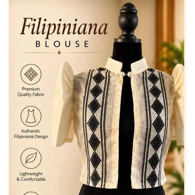 Traditional Filipina Dress, Off-White Modern Barong Dress, Formal Organza V-Neck Dress with Butterfly Sleeves, Medium