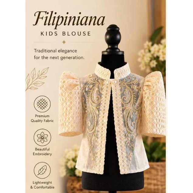 Medium Filipiniana Blouse, Traditional Philippine Terno Top, Baro at Saya, Woven Geometric Pattern Cultural Formal Wear, Heritage Costume