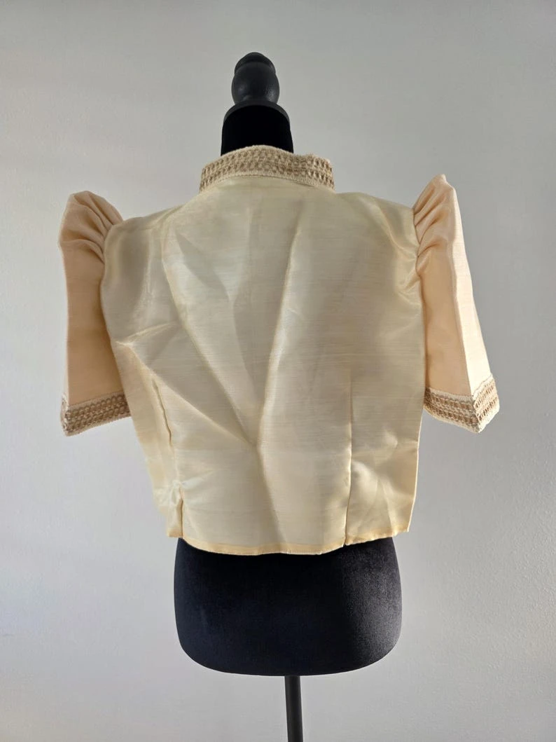 Cream & Champagne Lace Filipiniana Bolero Jacket โ Modern Barong Tagalog Puff Sleeve Top with Pearl Closure, Size XL | Filipino Formal Wear โ photo 6
