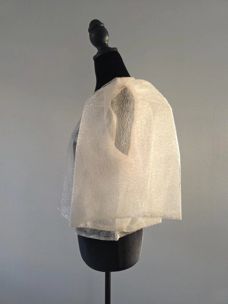 Modern Filipiniana Dress Coat – Gold Sheer Organza Duster with Pearl Button Butterfly Sleeves, Size Medium | Formal Filipino Outerwear — photo 4